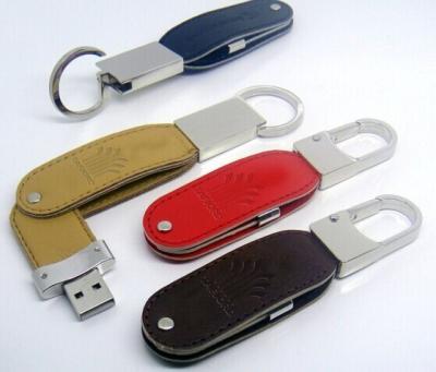 China Key Chain Real Leather Black USB Flash Drive With OEM Brand for sale