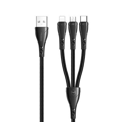 China Total 3a Output Current Mobile Phone Braided 3 in 1 Charging Cable 3Amp Max Charge Cable 3 in 1 for Samsung xiaomi Huawei Nokia iphone earphone smartwatch for sale