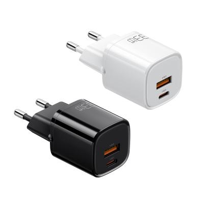 China Cell Phone 33W GaN Fast Charger Usb Type C USB A+C 30W Mini Dual Port Wall Charger For Macbook Dell Xiaomi Samsung Iphone Switch for sale