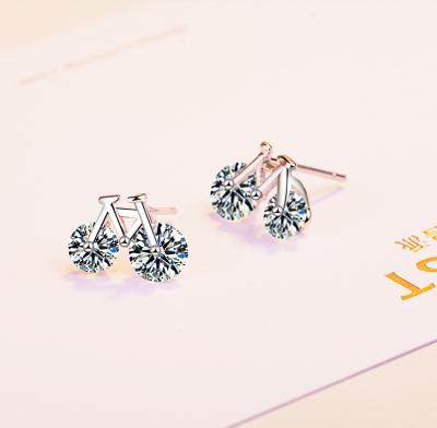 China FASHIONABLE hot sale fine jewelry earrings women Zircon bicycle earrings shape stud earrings for sale