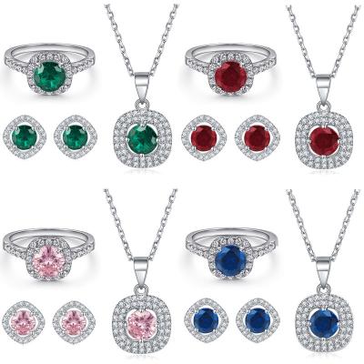 China Custom 925 Sterling Silver 14K 18K 24K CZ FASHION Gold Plated Cubic Zirconia Earring Necklace Ring Jewelry Set for sale