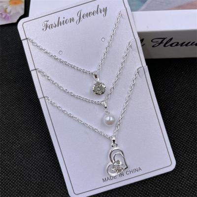 China 2022 New Cute Jewelry Crystal Rhinestone Neck Chain Women's Alloy Necklace Other Heart 3piece Combination for sale