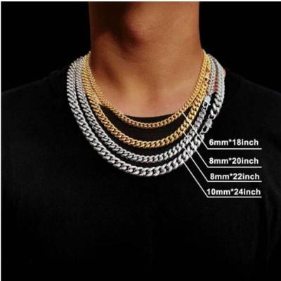 China Trendy Miami Hip Hop Gold Necklace Stainless Steel Cuban Link Simple Chains For Men for sale