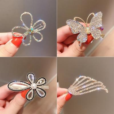 China Sleek Hairpin Style | Fairy Barrettes Rhinestone Side Blow Clip Pearl Clip Korean Style Hairpin Bow Hair Accessories For Women for sale