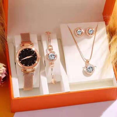 China 2022 Fashion Alarm Watches Stud Earring Necklace Bracelet Set Watches Women Wrist Quartz Luxury Ladies Watches for sale