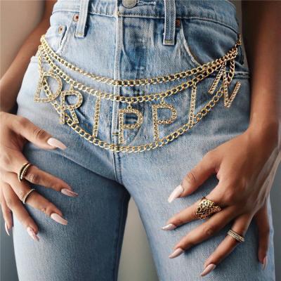 China 2022 Trendy Punk Waist Initial Chain For Women Multi Layer Letter Body Chain Jewelry Gold Dangle Belt for sale