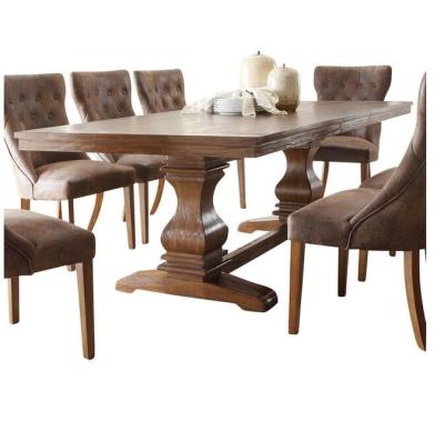 China Hot Sale Farmhouse Style Classic Pedestal Low Dining Table, Rustic Brown Color Oak Wood Dining Table With Chairs for sale