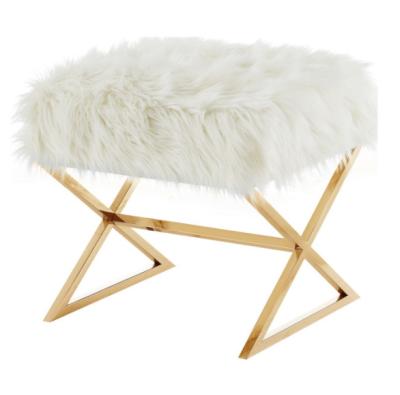 China 2021 Hot Sale Design Traditional Gold Elegant X-leg Low Stool , White / Gold Faux Fur Stool for sale