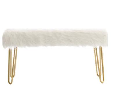 China Traditional Wholesaler High Quality Elegant Stool, Gold Painted Soft White Hairpin Legs Faux Fur Bench for sale