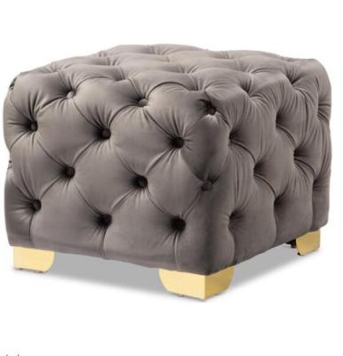 China Traditional Modern Hot Sale Gold Stainless Steel Button Tufted Velvet Stool for sale