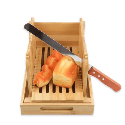 China Sustainable Hot Selling Bamboo Foldable Manual Bread Slicer With Crumb Catcher Tray for sale