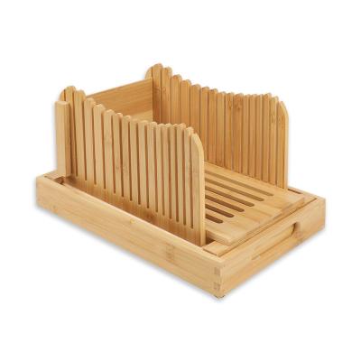 China Sustainable Adjustable Bamboo Bread Slicer Compact Foldable 3 Ply Bread Slicing Guide With Crumb Catcher Tray for sale