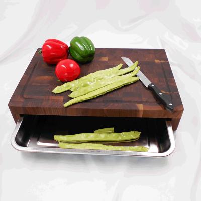 China Sustainable Extra Large Walnut Chopper Cutting Board with Stainless Steel Tray for sale