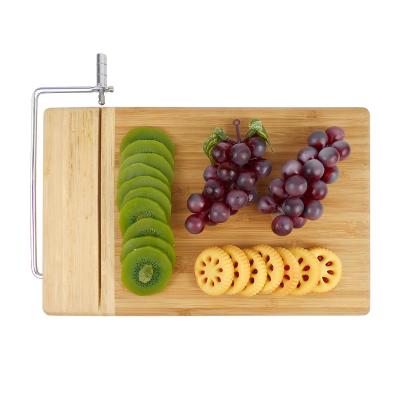 China Sustainable Bamboo Cheese Board Set With Stainless Steel Wire Cheese Slicer for sale