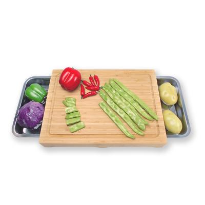 China Viable Bamboo Cutting Board Kitchen Personalized Bamboo Cutting Plate with 2 Large Trays for sale