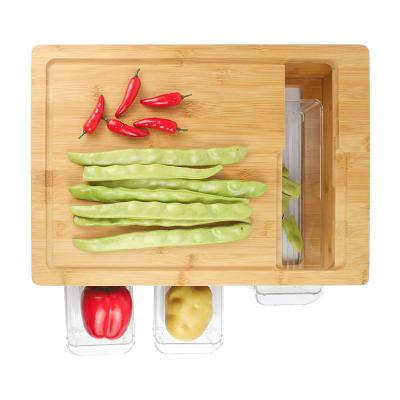 China Block Cutting Sustainable Bamboo Hash Board with 3 Trays and Lids for sale