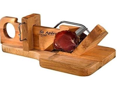 China Sustainable Bamboo Wooden Guillotine Sausage Slicer for sale