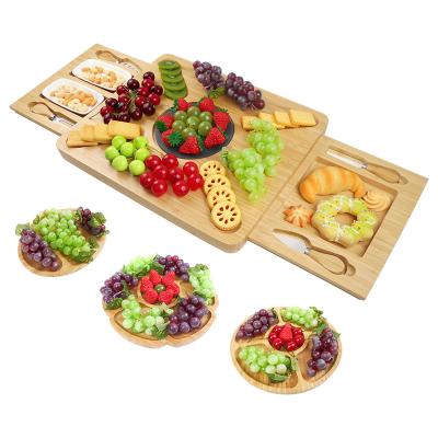 China Wholesale Custom Viable Charcuterie Bamboo Wooden Cheese Board Extra Large With 2 Drawers for sale