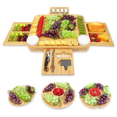 China Sustainable Wooden Bamboo Cheese Charcuterie Wine Board Set With Removable Slate Cutlery Set for sale