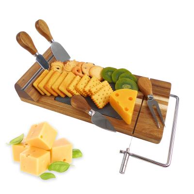 China Sustainable Customized Acacica Wood Wire Butter Cheese Cutter Board With Wire Slicer for sale