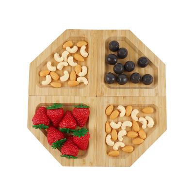 China Traditional Bamboo Detachable Bowl Tray Server Double Dish Tray Snack Tray Bamboo Wood Nuts Pistachio Fruit Food Storage for sale