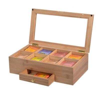 China Sustainable High Quality Natural Wooden Organizer Box With Drawer 8 Compartments Tea Chest Storage Rack for sale