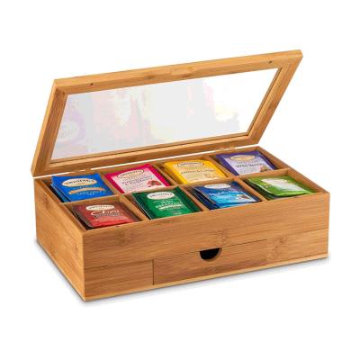 China Eco-friendly Custom Made Bamboo Wooden Tea Bag Organizer With Drawer For Tea Box Hot Selling for sale