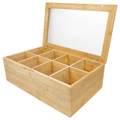 China Custom Storage Wooden Chest Sustainable Wholesale Luxury Bamboo Wooden Tea Box For Tea Bag Bundles With Clear Acrylic Hinged Lid for sale