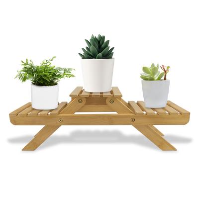 China Natual Flower Shelf Traditional Bamboo Wooden Stand For Garden for sale