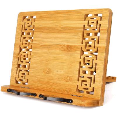 China Eco-Friendly Brown Bamboo Recipe Cookbook Tablet Holder Stand Foldable Book Stand With Stand for sale