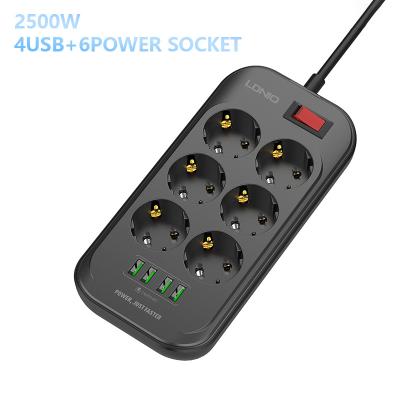 China LDNIO SE6403 Residential / General Purpose Extension Lead With 4 USB Ports 6 Way EU Power Socket Extension Power Strip With Usb Ports for sale