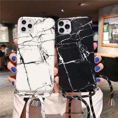 China Dirt-resistant Chain Cord Dirt-resistant Marble Stone Granite Phone Necklace Lanyard Soft Cover For iPhone 13 12 11 Pro XS Max Plus XR 7Plus 8Plus 6s for sale