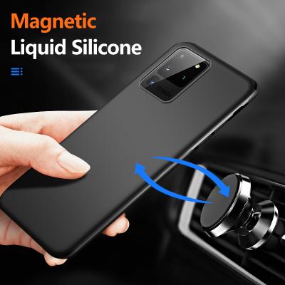 China Slim and Light Magnetic Liquid Shockproof Silicone Phone Case For Samsung Galaxy S10 S10E S9 Plus Soft Cover Protective Coque Funda for sale