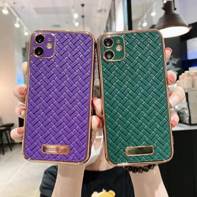 China Shockproof Plated Woven Pattern Lens Protector Phone Case For iphone 13 pro XR X XS 7 8 Plus Max Max MiNi 12 SE 2020 Cover for sale