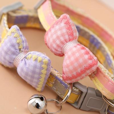 China Viable Adjustable Detachable Bow Tie Plaid Bell Collar Dog Cat Dog Cat Collar Nylon Pet Collar for sale