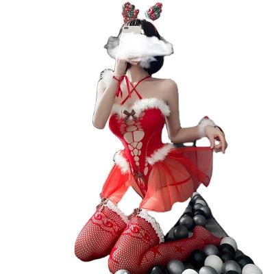 China Sexy lingerie for women Cosplay costumes hollow out equipment temptation underwear sexy lingerie Christmas net red jumpsuit for sale