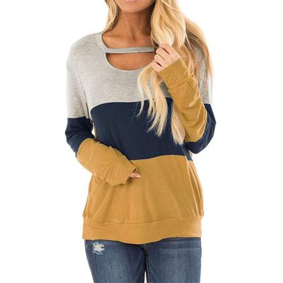 China New Popular Quilting Contrast Color Anti-pilling Casual Loose Sweatshirts Long Sleeve Tops For Women for sale