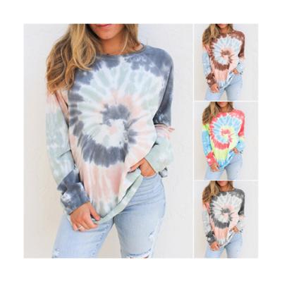 China Gradual Color Anti-pilling Long Sleeve Tie Dye Loose Women Tops Round Neck Sweater for sale