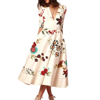 China Long Sleeve Anti-Static V-Neck Print Fashion Summer Skirt Girls Even Prom Dresses for sale