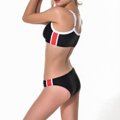 China 2021 Solid Striped Suspender High Waist Women's 2-Piece Swimsuit Breathable Beach for sale