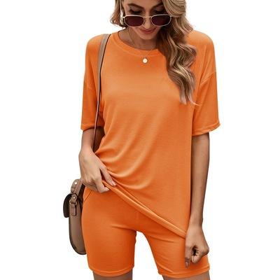 China 2021 Anti-wrinkle Women's Sheer Color Shorts Sleeve With Shorts Casual Sports Home Two Piece Set for sale