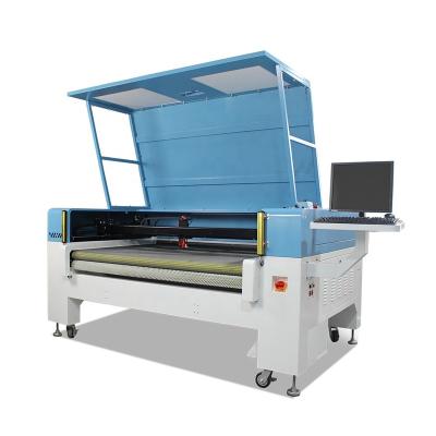 China Two Head VCHI Laser Dual Vision Carbon Optional Cnc Woven Badges Cutter Dressing Label CO2 Laser Cutting Machine With CCD Camera for sale