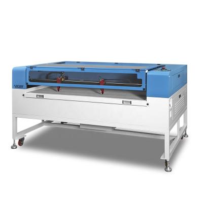 China Two Laser Head VCHI Optional CCD Camera Setting CO2 Laser Cutter Woven Printed Heat Transferred Label Embroidery Label Fabric Laser Cutting Machine for sale