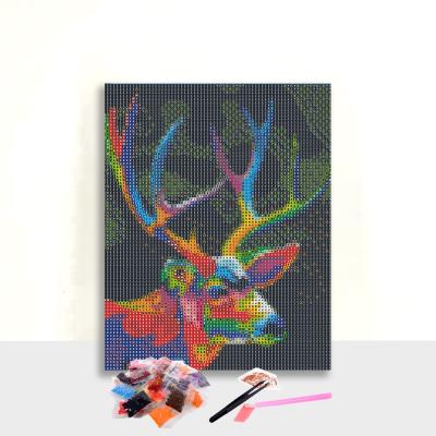 China Modern Custom Colorful Deer 3D Crystal Wall Pop Art Diamond Dot Painting For Living Room Decoration for sale