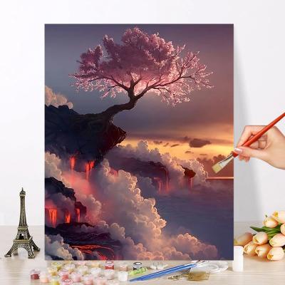 China Romance Painting By Numbers Large Size Bedroom Decor Art Picture Acrylic Gift DIY Dropshipping Cherry Blossom Landscape View Sky for sale