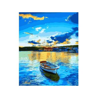 China Romance Paint By Numbers For Adults DIY 40*50cm Canvas Oil Painting Drawing Paint With Brushes Acrylic Dye-Lakeside Boat for sale