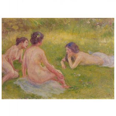 China Sale Classical Hot Sexy Nude Oil Painting Women Flowering Field Oil Painting By Numbers Japanese Woman Painting for sale