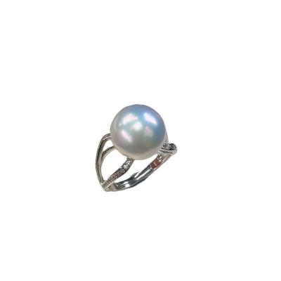 China CLASSIC Natural Freshwater Pearl 12-13mm Edison 925 Sterling Silver Four Prong Ring Adjustable Ring for sale