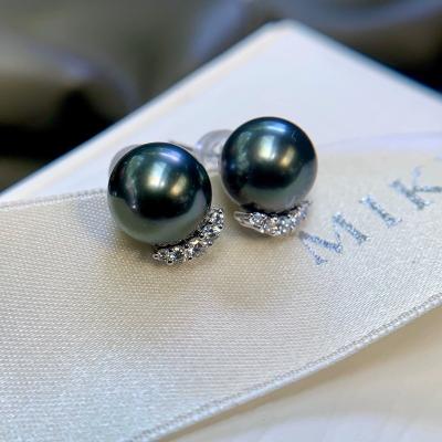 China Luxury Curved Black Eyelash Deep Earthy Seawater Pearl s925 Sterling Silver Stud Earrings for sale