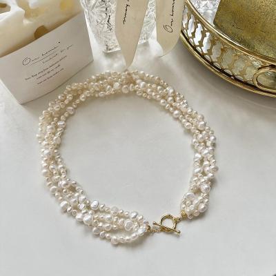 China Vintage Four Layers Upper Sense French Vintage Heavy Pea Layer Natural Baroque Pearl Necklace Clavicle Chain Chokermulti Layer for sale